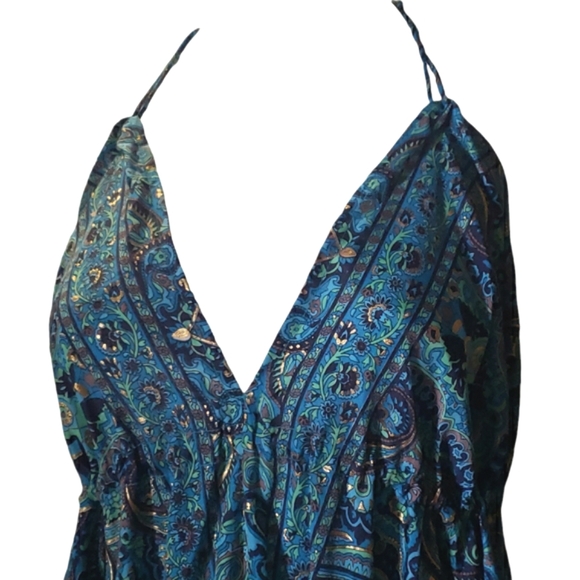 Beautifully Designed Boho Silk Dress Turquoise, Green, Brown & Gold. One Size - Picture 3 of 15
